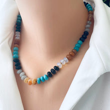 Cargar imagen en el visor de la galería, Colorful Hand-Knotted Gemstone Candy Necklace, 18 inches, with Silver Marine Clasp