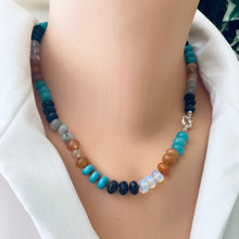 Cargar imagen en el visor de la galería, Hand-Knotted Aventurine, Turquoise, Onyx & Jade Candy Necklace with Silver Marine Clasp, 18 inches