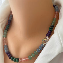 Cargar imagen en el visor de la galería, Dark purple, green, pink and blue Aventurine and jade necklace