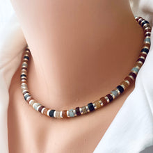 Cargar imagen en el visor de la galería, Multi Color Gemstones Choker Necklaces with Gold Coated Hematite