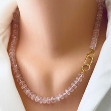 Cargar imagen en el visor de la galería, Rose Quartz Candy Necklace, Gold Push Lock or Carabiner Clasp
