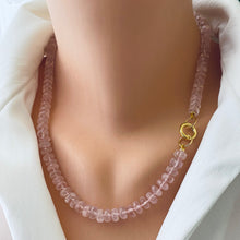 Cargar imagen en el visor de la galería, Rose Quartz Candy Necklace, Gold Push Lock or Carabiner Clasp