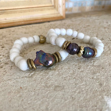 Load image into Gallery viewer, Baroque Pearl Bracelet & White Glass Bracelet