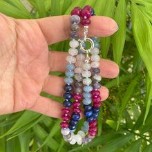 Cargar imagen en el visor de la galería, Lapis Lazuli, Rose Quartz & Jade Denim Candy Necklace