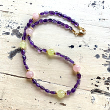 Load image into Gallery viewer, Amethyst necklace with gold plated details