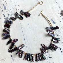 Load image into Gallery viewer, Peacock Biwa Stick Black Pearls Choker Necklace