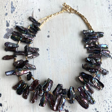 Load image into Gallery viewer, Peacock Biwa Stick Black Pearls Choker Necklace