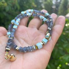 Cargar imagen en el visor de la galería, Labradorite & Blue Peru Opal Necklace, Magnetic Clasp