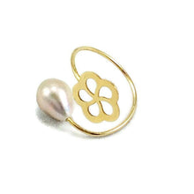 Carica l'immagine nel visualizzatore di Gallery, 18K minimalist flower pearl ring - Solid gold fine jewelry with a pink freshwater pearl and flower design
