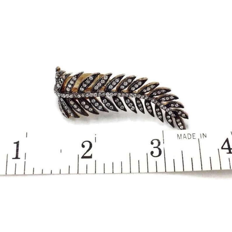 Vermeil leaf shape ring with antique finish and cubic zirconia in elegant leaf design