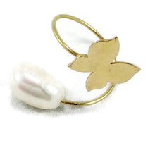 Load image into Gallery viewer, 18K minimalist butterfly pearl ring featuring a pearl and golden butterfly design, elegant fine jewelry.