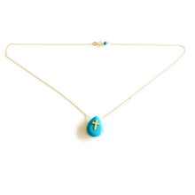 Lade das Bild in den Galerie-Viewer, Solid Gold 18K Minimalist Turquoise Cross Pendant Floating Thin Chain