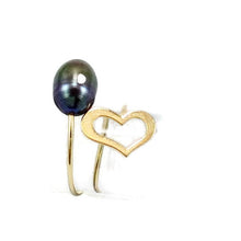 Load image into Gallery viewer, 18K minimalist heart pearl ring featuring a lustrous freshwater pearl and a heart-shaped design in solid gold.