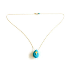 Lade das Bild in den Galerie-Viewer, Solid Gold 18K Minimalist Turquoise Cross Pendant Floating Thin Chain