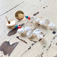 Cargar imagen en el visor de la galería, Baroque Keshi Pearl and Gemstone Dangle Earrings, Gold Plated, with Freshwater Pearls