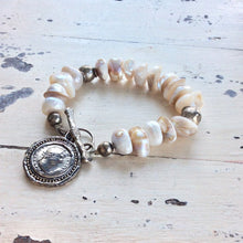 Load image into Gallery viewer, Baroque Pearl Charm Bracelet, Roman Coin Charm