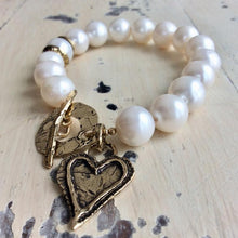 Load image into Gallery viewer, Large Pearls Love Charm Bracelet