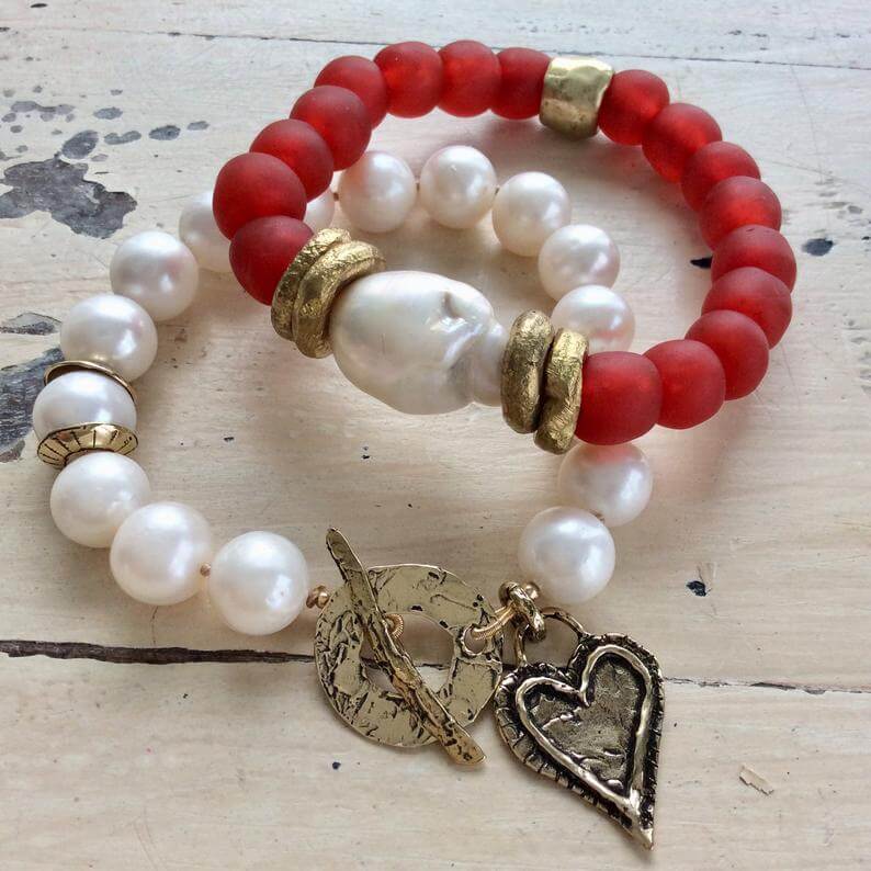 Large Pearls Love Charm Bracelet