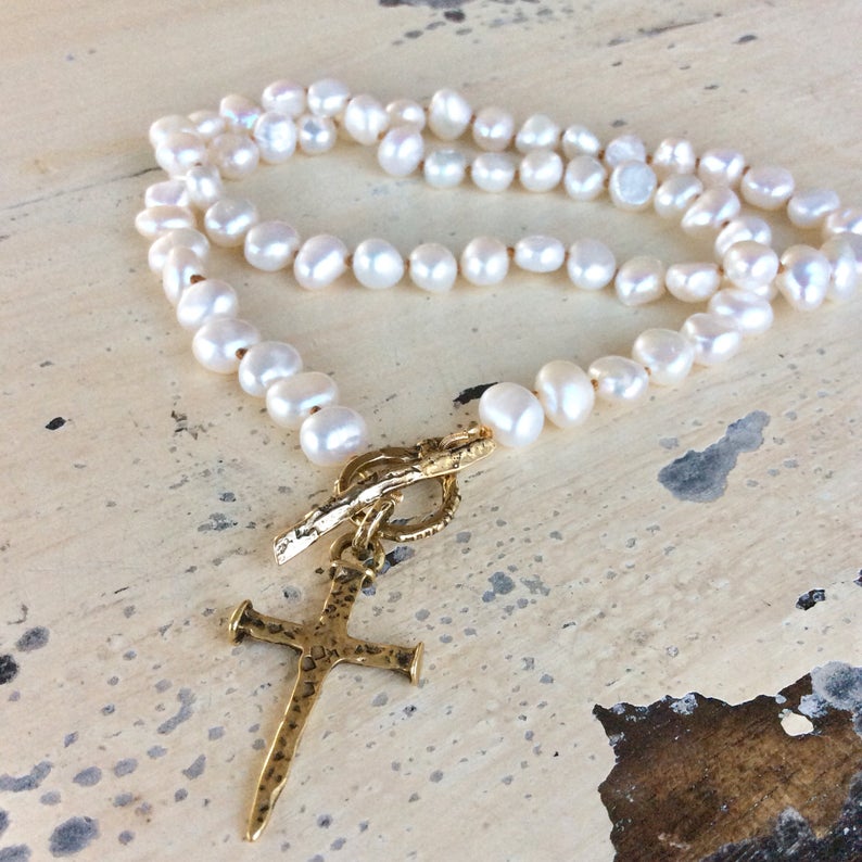 Pearl Necklace & Cross Pendant Necklace