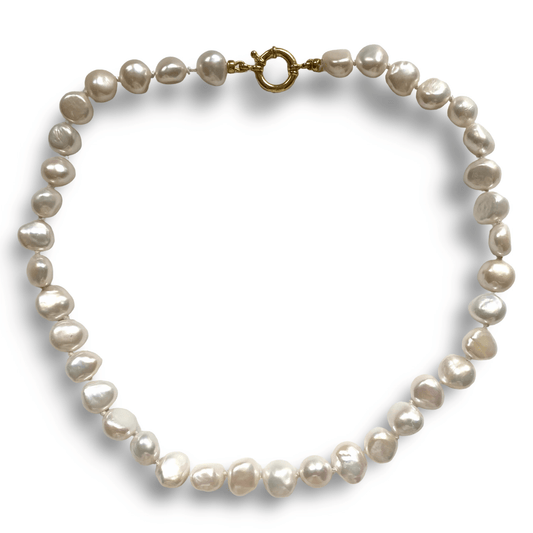 small baroque pearl necklace with gold marine clasp 