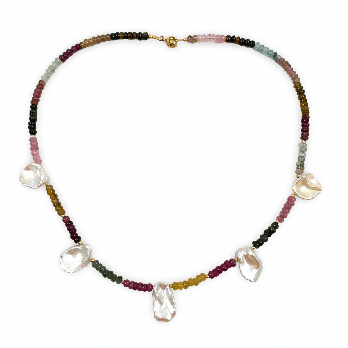 Multi Tourmaline and Keshi Pearl Necklace | Handcrafted Elegance
