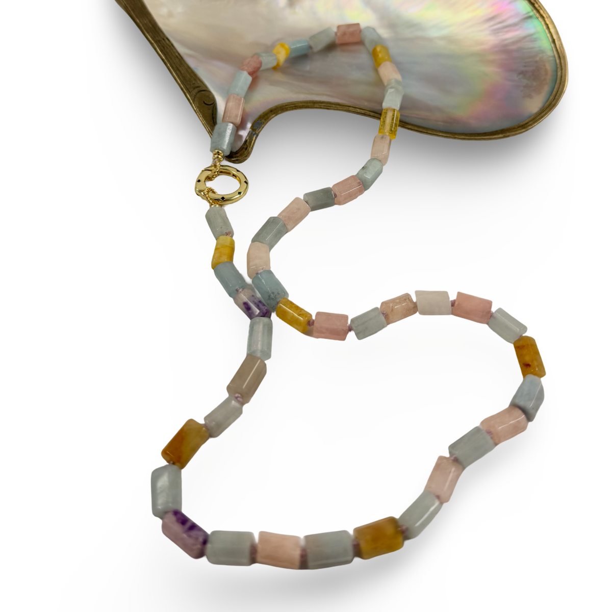 Beryl Gemstone Necklace with Aquamarine and Morganite