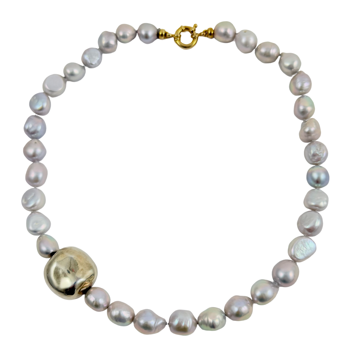 9-11mm grey nugget pearl short necklace with gold details 18 inches long