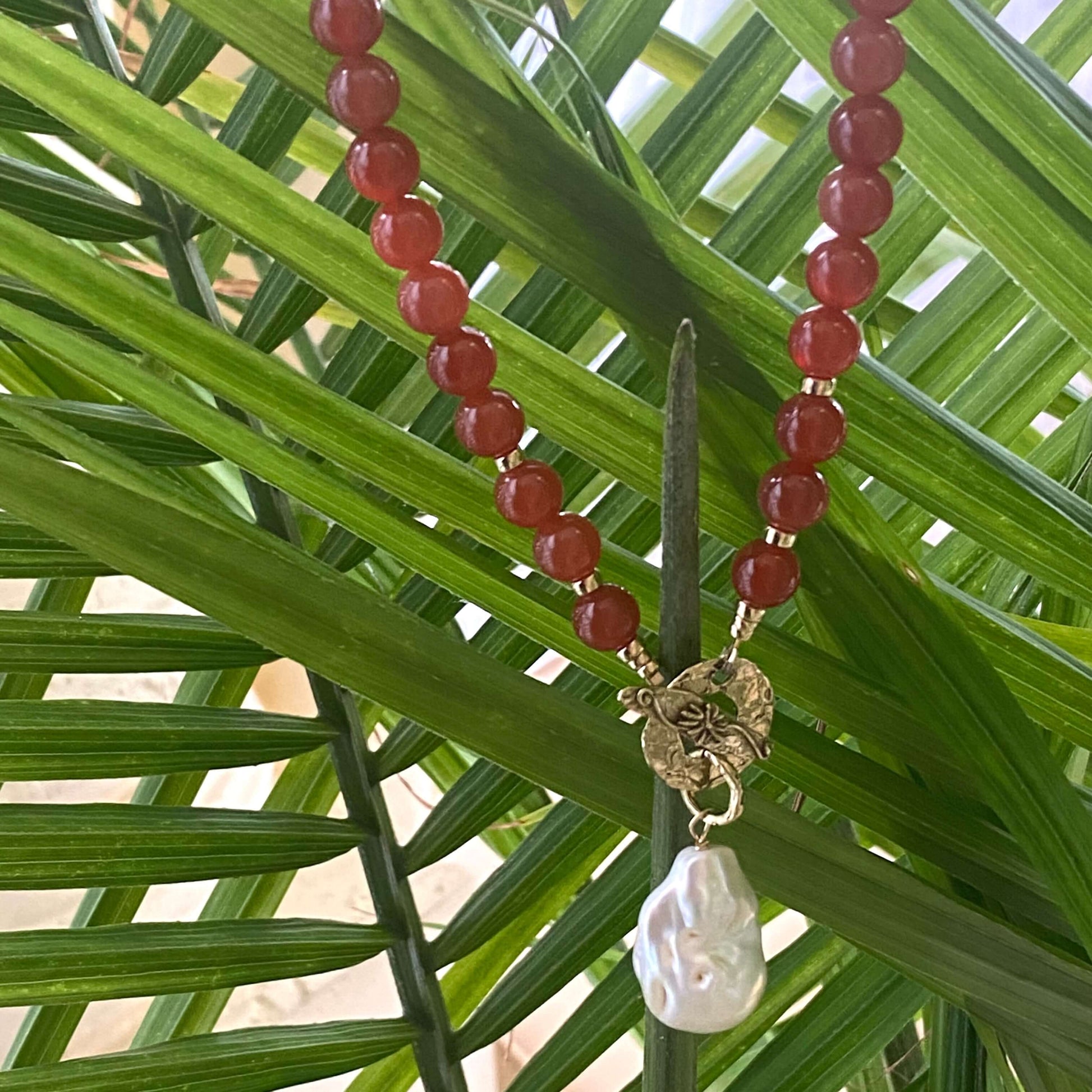 Artisan Carnelian Necklace & Baroque Pearl Pendant