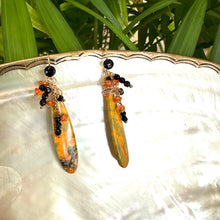 Load image into Gallery viewer, Bumble Bee Teardrop Stone, Carnelian &amp; Onyx Cluster Earrings
