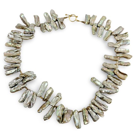 Champagne Pearl Necklace – Biwa Keshi Freshwater Pearls 19 inch long