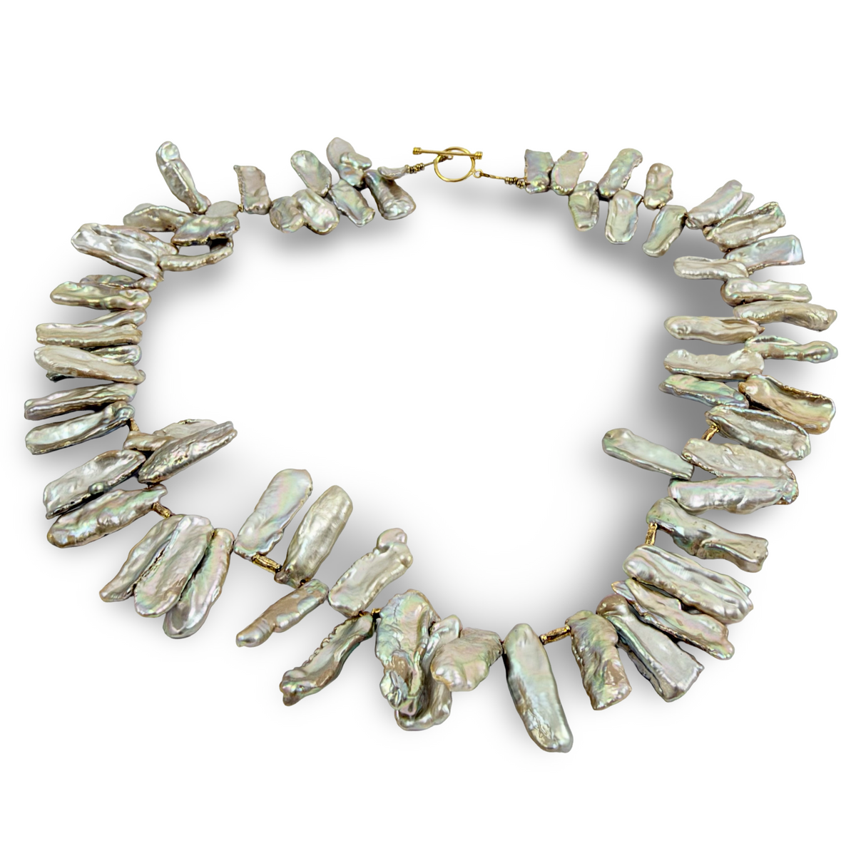 Champagne Pearl Necklace – Biwa Keshi Freshwater Pearls 48cm gold vermeil toggle clasp and details