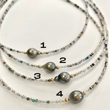 Cargar imagen en el visor de la galería, Natural Mix Stones Gemstone Multi Color Beaded Necklace with Tahitian Pearl, Gold Filled Details, 16.5&quot;in
