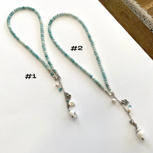 Charger l&#39;image dans la galerie, Amazonite Beaded Necklace, Real Sea Shell &amp; Pearl Pendant, Sterling Silver, 16&quot;inches
