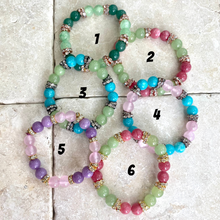 Load image into Gallery viewer, Vibrant colorful Jade with Sparkly Rhinestones Stretchy Bracelet
