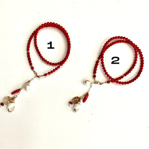 Red Coral Necklace with a tiny sea shell and Pearl Pendant