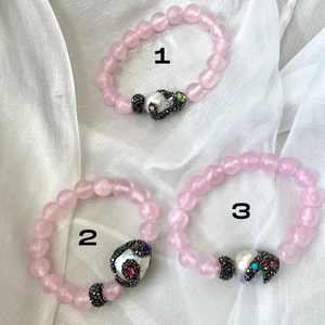 Colorful Jade Bracelet & Sparkly Rhinestones Pave Baroque Pearl