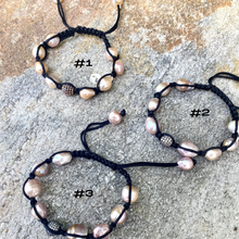 Cargar imagen en el visor de la galería, Pastel Baroque Pearl Braided Bracelet, Black Thread, Shamballa Macrame Bracelet, June Birthstone
