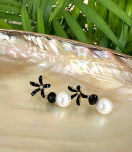 Edison White Pearls & Black Spinel Earrings
