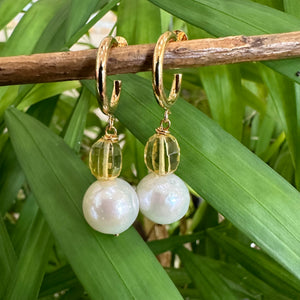 Edison White Pearls and Citrine Hoop Earrings