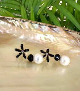 Edison White Pearls & Black Spinel Earrings