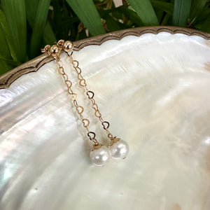 Pearls on Heart Chain Drop Earrings, 14k GF