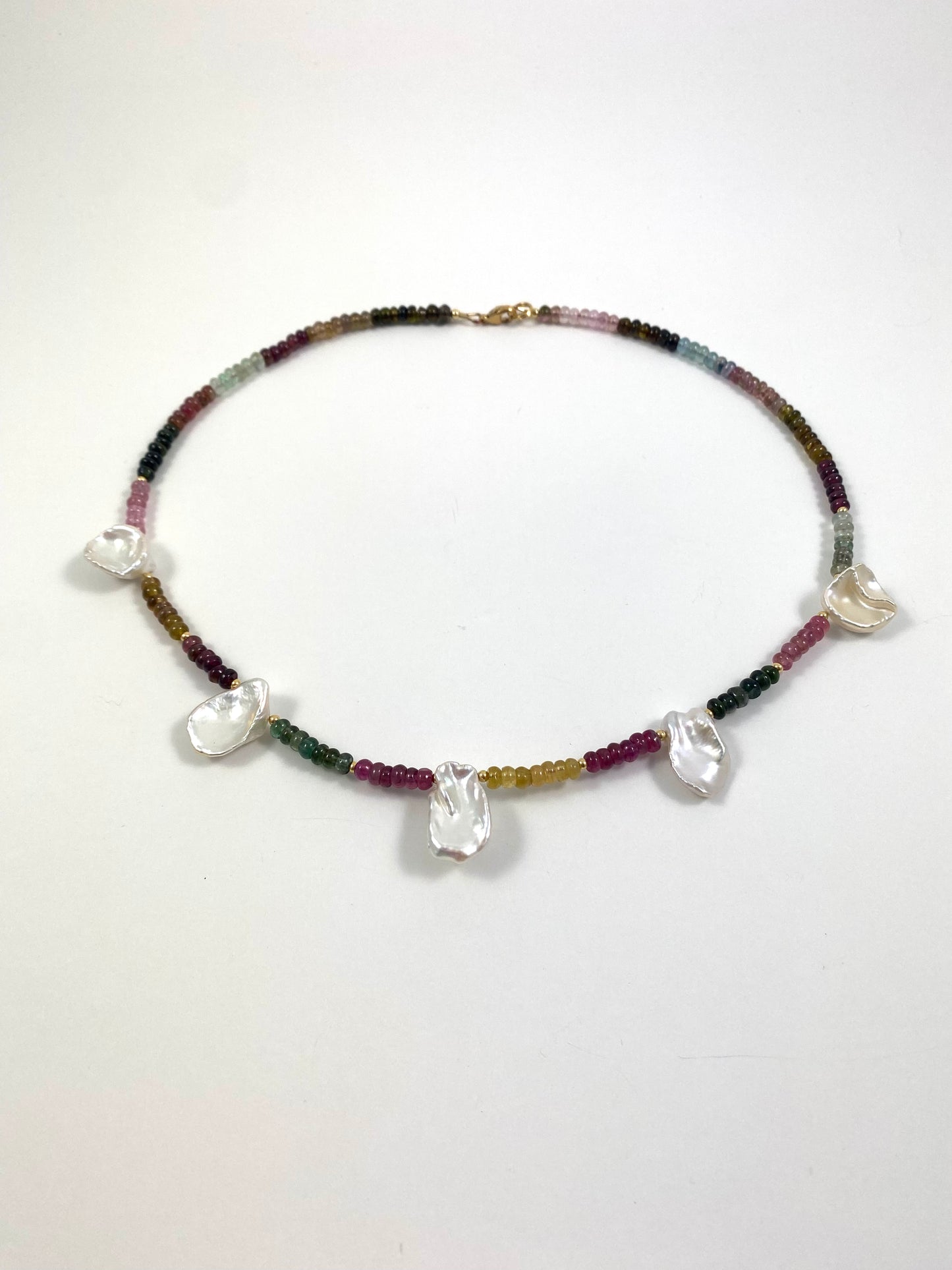 Multi Tourmaline and Keshi Pearl Necklace | Handcrafted Elegance