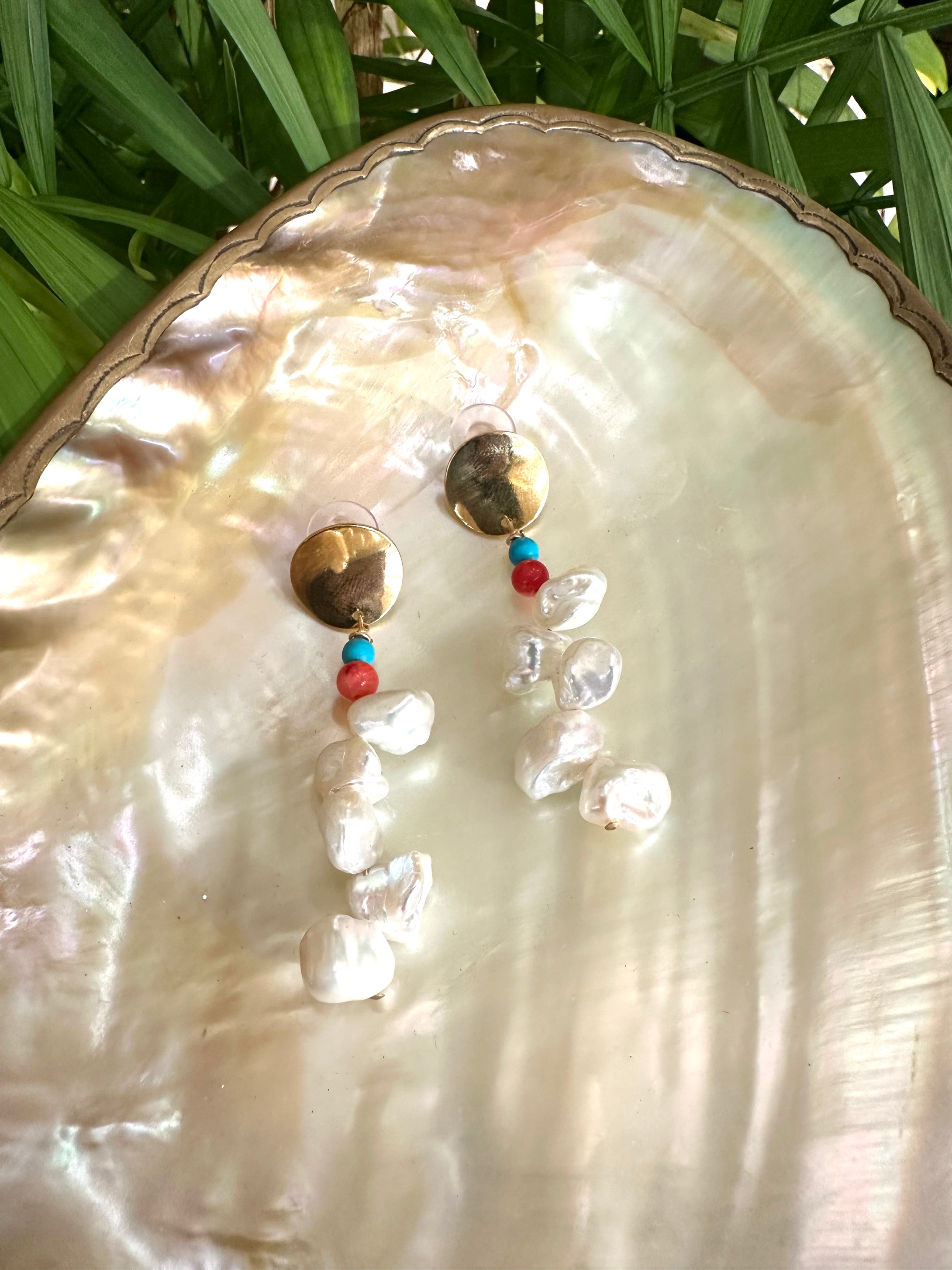 Baroque Keshi Pearl Earrings, Freshwater Pearl Gold Dangle Drop Earrings