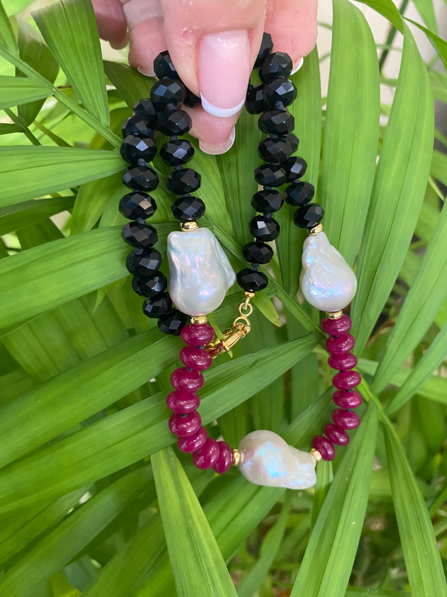 Hot Pink Jade Tourmaline Necklace | Handcrafted Baroque Pearl Design