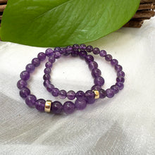 Charger l&#39;image dans la galerie, Bracelet extensible en améthyste de 6 ou 8 mm, 14 carats GF, 7 pouces
