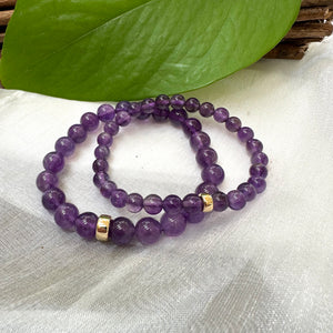 Bracelet extensible en améthyste de 6 ou 8 mm, 14 carats GF, 7 pouces