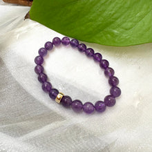 Charger l&#39;image dans la galerie, Bracelet extensible en améthyste de 6 ou 8 mm, 14 carats GF, 7 pouces
