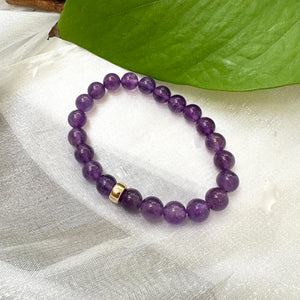 Bracelet extensible en améthyste de 6 ou 8 mm, 14 carats GF, 7 pouces
