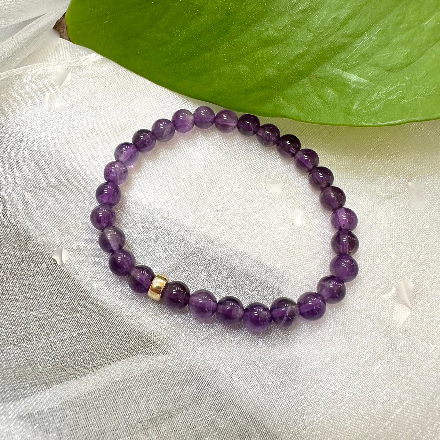 Bracelet extensible en améthyste de 6 ou 8 mm, 14 carats GF, 7 pouces