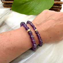 Charger l&#39;image dans la galerie, Bracelet extensible en améthyste de 6 ou 8 mm, 14 carats GF, 7 pouces
